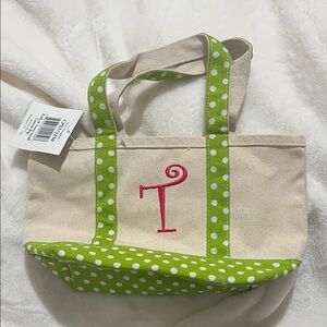 Green Polka Dot Canvas small Tote Bag